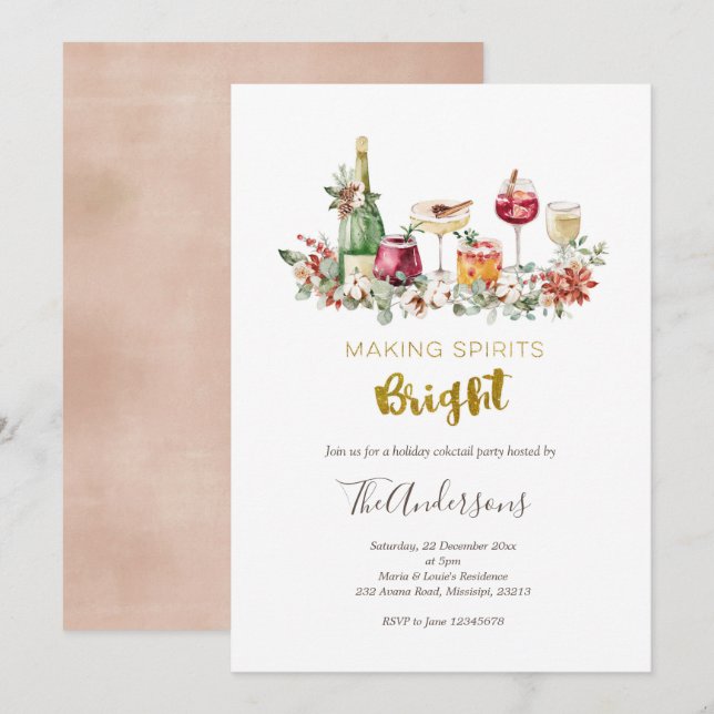 Cocktail de Noël Invitation (Devant / Derrière)