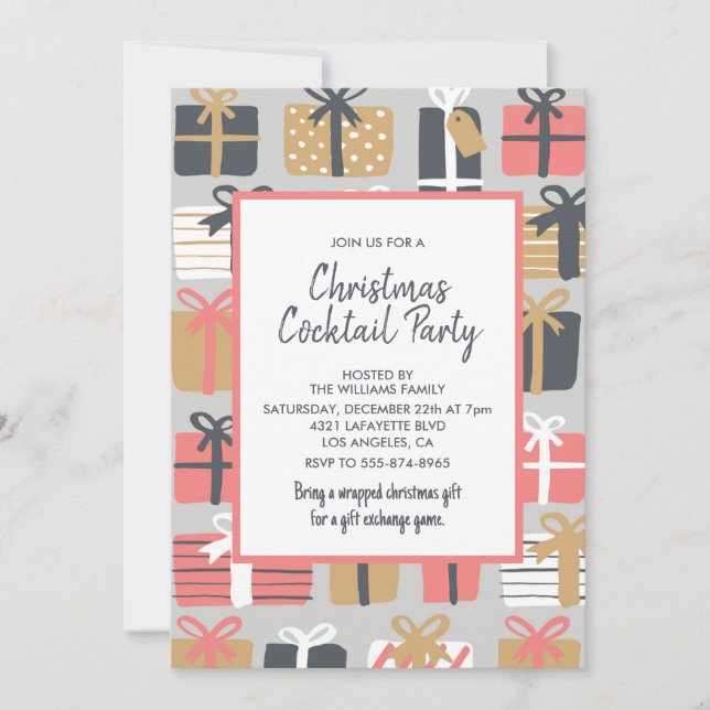 Cocktail de Noël Invitation à la fête Cadeaux mign (Devant)