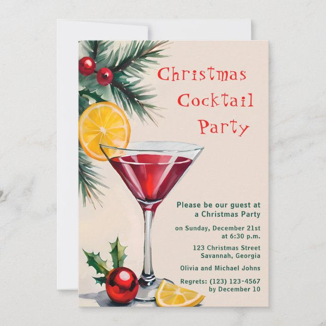 Cocktail de Noël invitation Aquarelle (Devant)