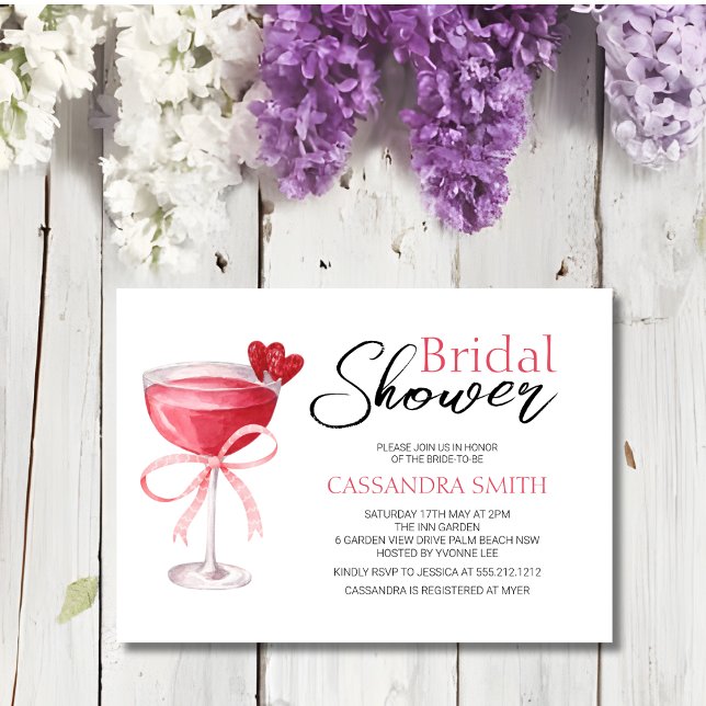 Cocktail Drink Chic Pink Bow Bridal Shower  Invitation (Creator Uploaded)