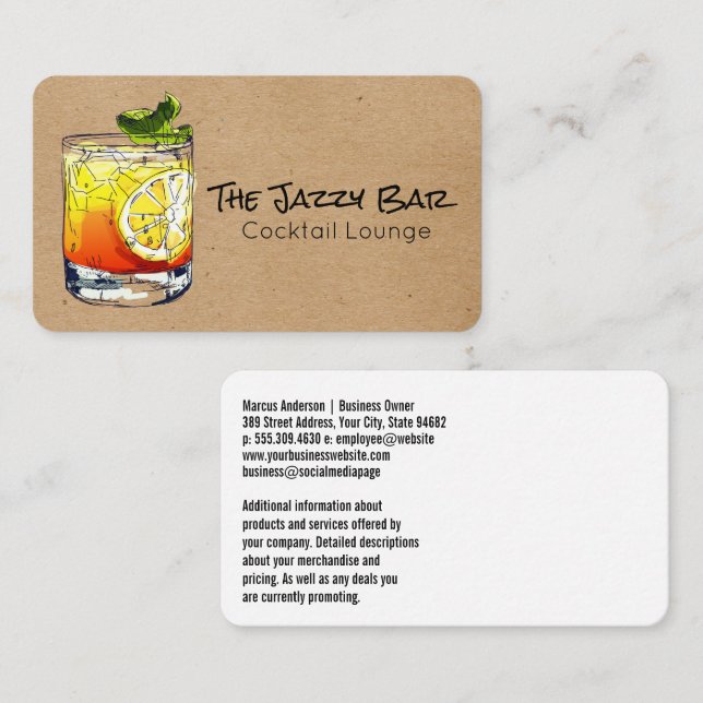 Cocktail Drink Illustration | Lounge Bar Business Card (Front/Back)