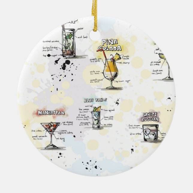 Cocktail Drink Recipe Design Ceramic Ornament (Back)