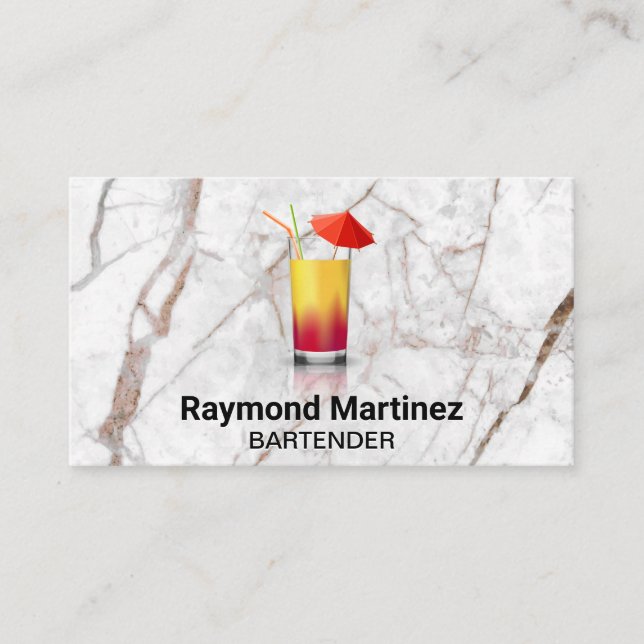 Cocktail Drink | White Marble Business Card (Front)