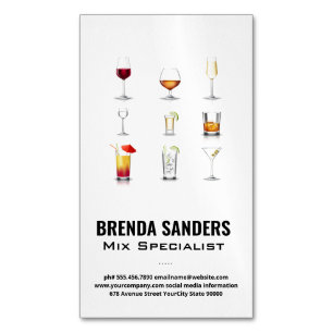 Cocktail Drinks Bartender Magnetic Business Card