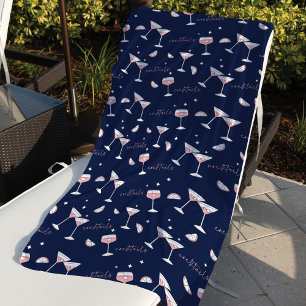 Cocktail Drinks, Glasses & Lemon Slices Navy Beach Towel