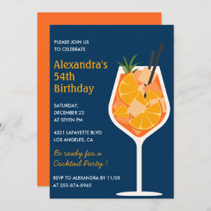 Cocktail Elegant Navy blue 54th birthday Invitation