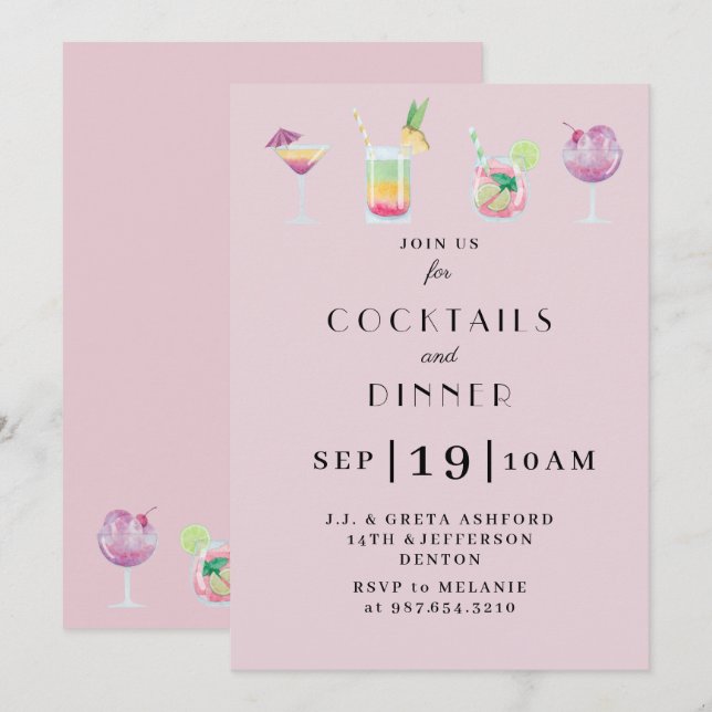 Cocktail et boissons invitation à la fête (Devant / Derrière)