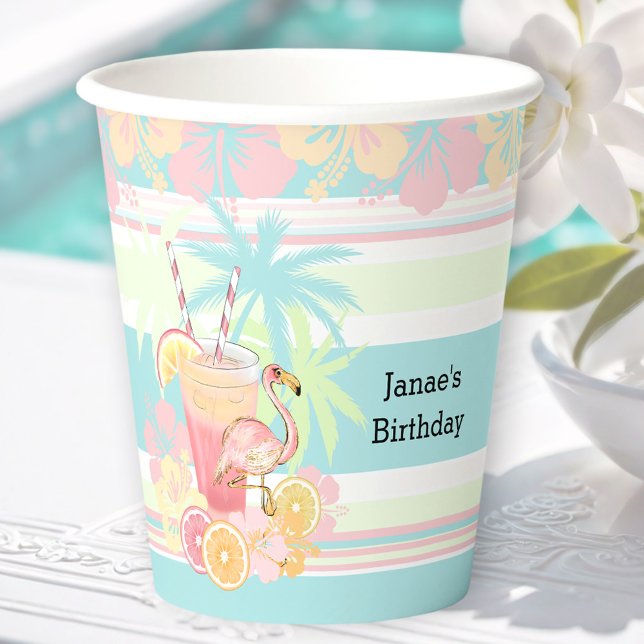 Cocktail Flamingo Summer Pool Beach Tropical Paper Cups (Cocktail Flamingo Summer Pool Beach Tropical Paper Cups)