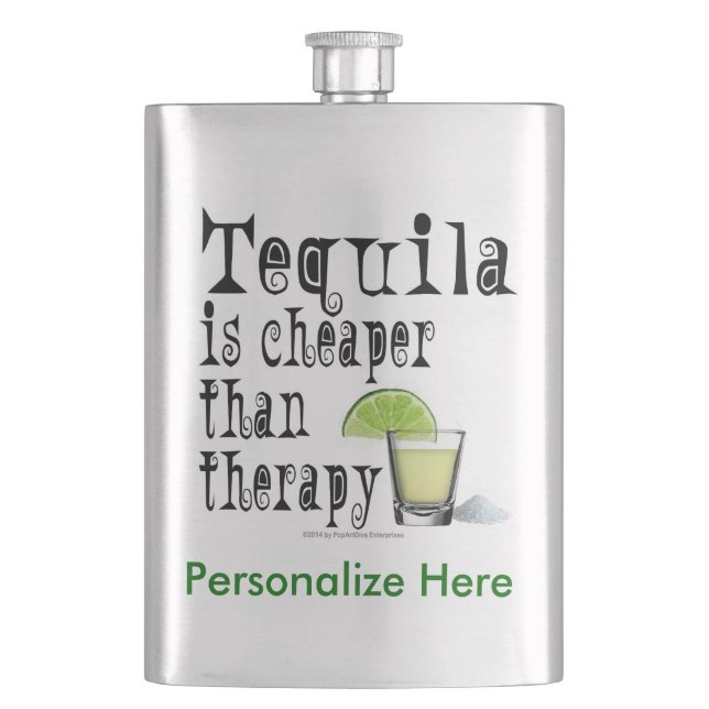 COCKTAIL FLASKS, TEQUILA IS CHEAPER THAN THERAPY HIP FLASK (Front)