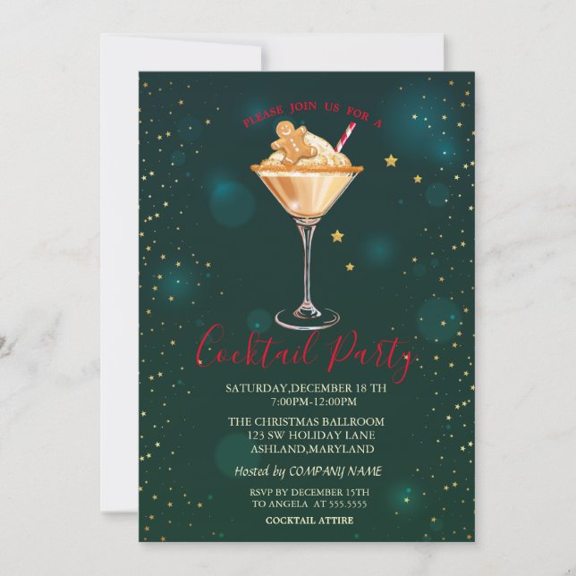 Cocktail Gingerbread Cookie Stars Christmas  Invitation (Front)