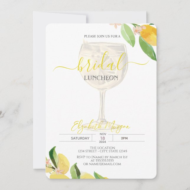 Cocktail Glass Lemon Fruit  Bridal Luncheon Invitation (Front)