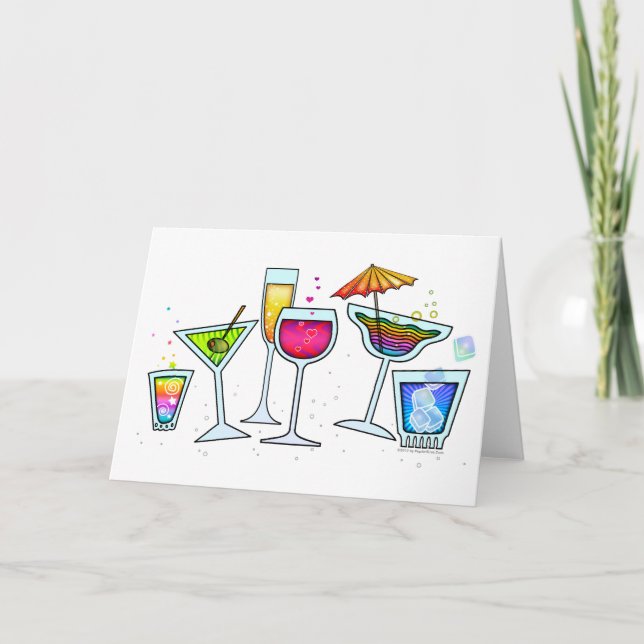 COCKTAIL GLASSES GREETING or NOTE CARD (Front)
