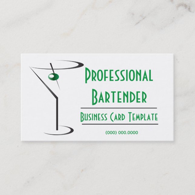 Cocktail Green Olive Martini Logo Bartender Business Card (Front)