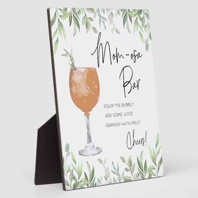 Cocktail Greenery Momosa Baby Shower Bar Sign Plaque (Side)