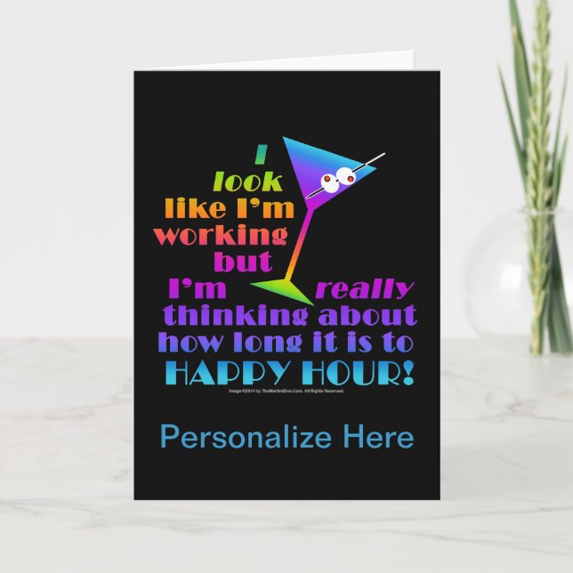 Cocktail Greeting Cards - How Long to Happy Hour (Front)