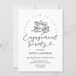 Cocktail Hand Drawn Whimsical Engagement Party Invitation