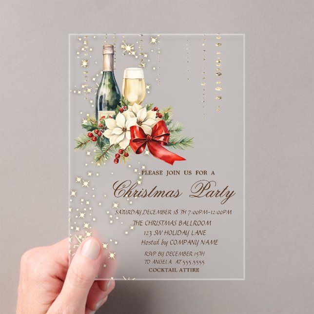 Cocktail Holly Berry Red Bow Company Christmas Acrylic Invitations (Insitu (Handheld))