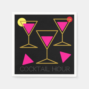Cocktail Hour Birthday Party Black Hot Pink Napkin