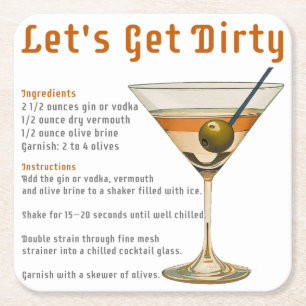 Cocktail Hour Let's Get Dirty Martini Recipe Square Paper Coaster