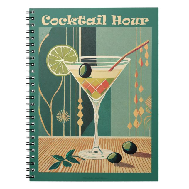 Cocktail Hour Mid Century Modern Martini Notebook (Front)