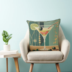 Cocktail Hour Mid Century Modern Martini Throw Pillow
