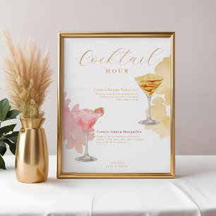 Cocktail Hour Watercolor Cocktails Wedding Menu Poster