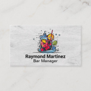 Cocktail Illustration with Berries   Bar Business Card