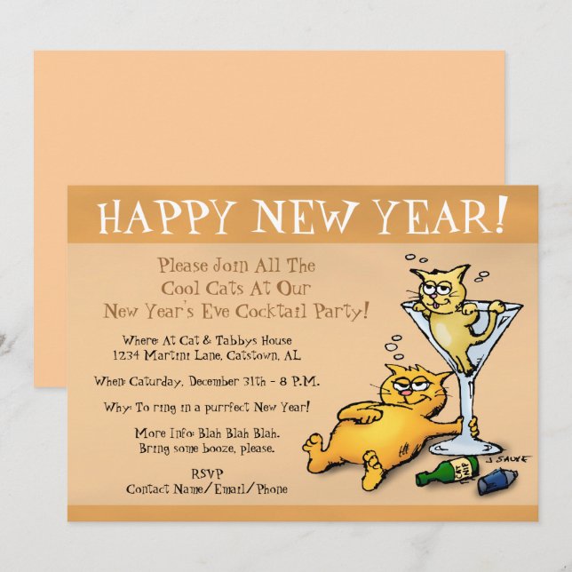 Cocktail Kittens Gold Party Invitation (Devant / Derrière)