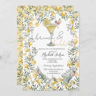 Cocktail Lemons Peacock Brunch Bubble Invitation