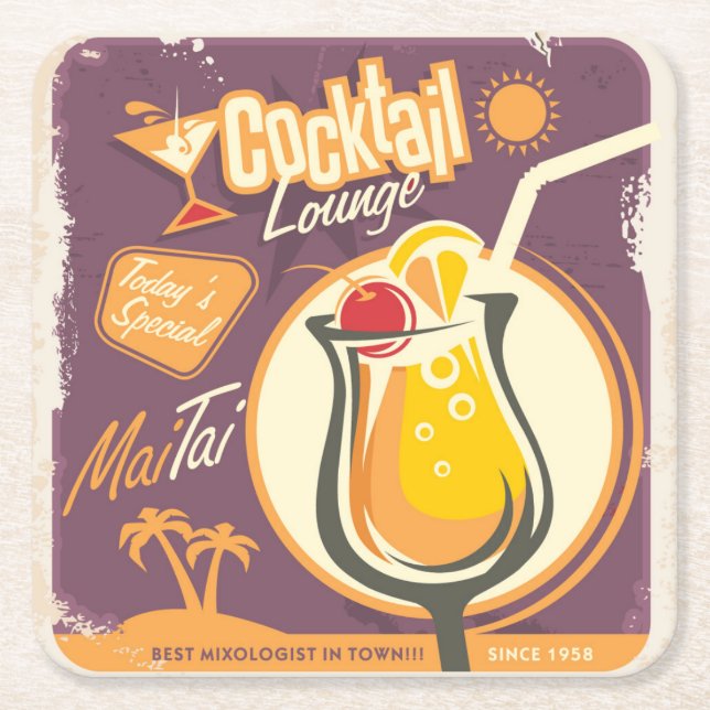 Cocktail Lounge Poster Square Paper Coaster (Front)