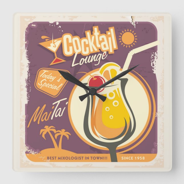 Cocktail Lounge Poster Square Wall Clock (Front)