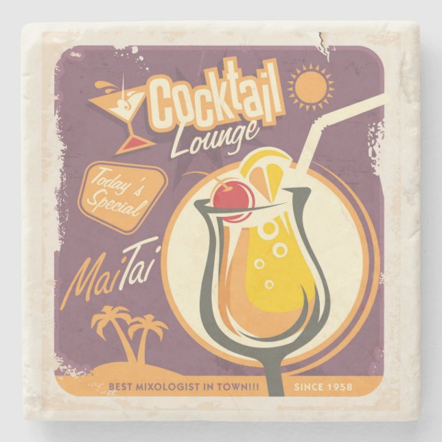 Cocktail Lounge Poster Stone Coaster (Front)