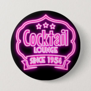 Cocktail lounge retro neon sign 3 inch round button