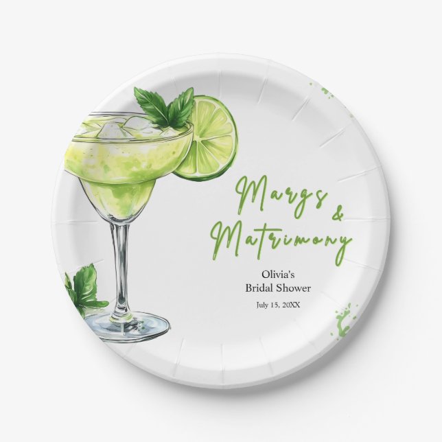 Cocktail Margs and Matrimony Bridal Shower Paper Plate (Front)