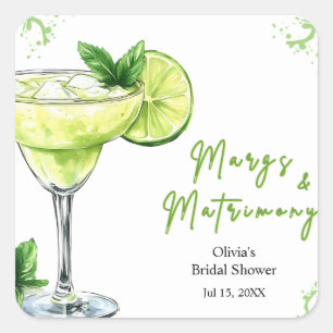 Cocktail Margs and Matrimony Bridal Shower Square Sticker