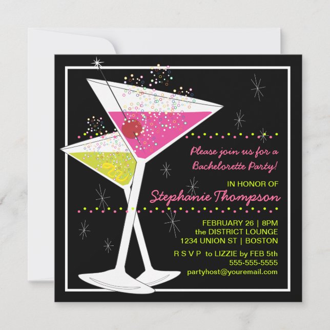 Cocktail Martini Bachelorette Party Invitation (Devant)