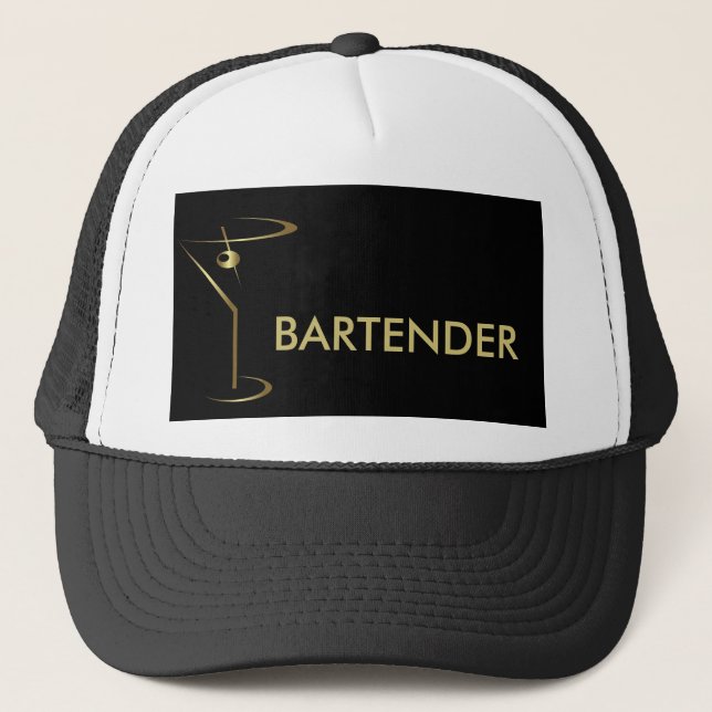 Cocktail Martini Gold Bartender Trucker Hat (Front)