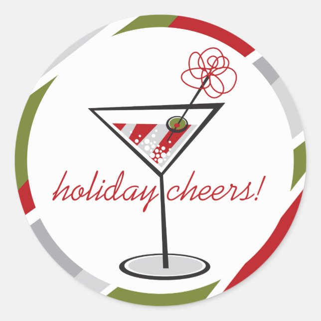 Cocktail Martini Holiday Cheers Christmas Party Classic Round Sticker (Front)