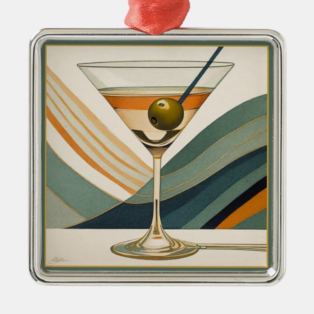 Cocktail Martini Mid Century Design Metal Ornament (Front)