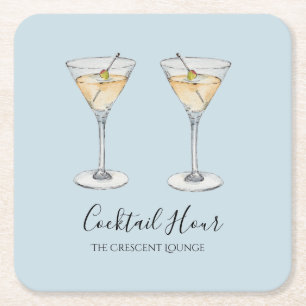 Cocktail Martini modern illustration bar Square Paper Coaster