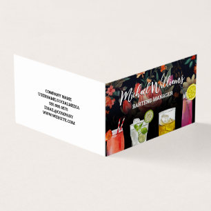Cocktail Mix Drinks   Floral Background Business Card