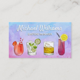 Cocktail Mix Drinks   Mixology Watercolor Business Card
