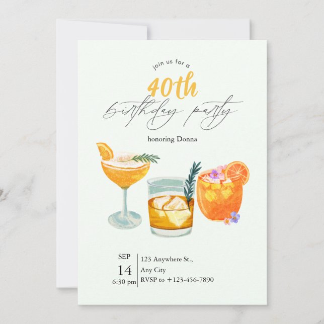 Cocktail moderne Invitation de fête d'anniversaire (Devant)