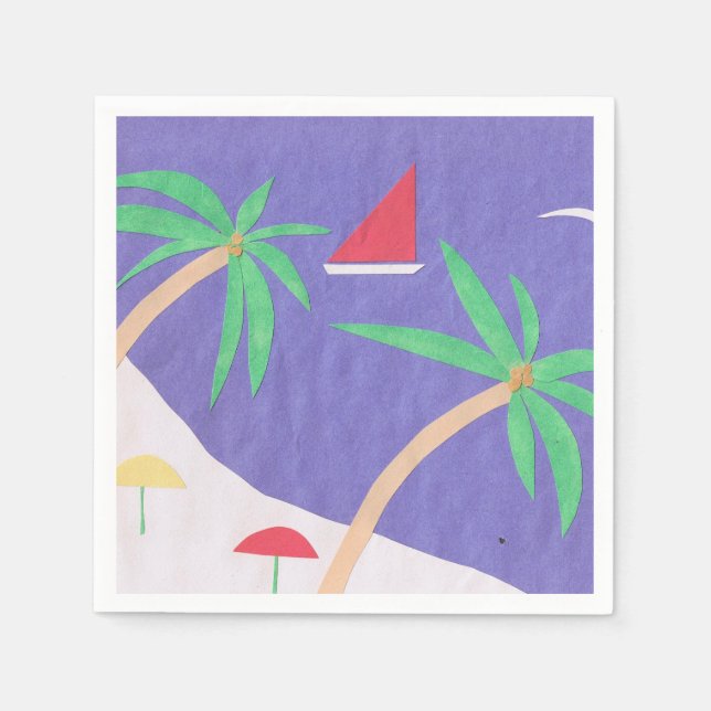 Cocktail Napkin with a Bright Beach Design (Front)