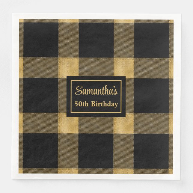 Cocktail Napkins Black Gold Modern Celebration (Front)