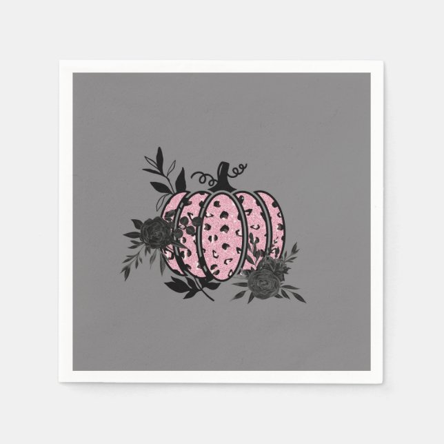 Cocktail Napkins, Pink and Black Leopard Pumpkin Napkin (Front)