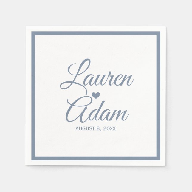 Cocktail Napkins | Simple Script Heart (Dusty Blue (Front)