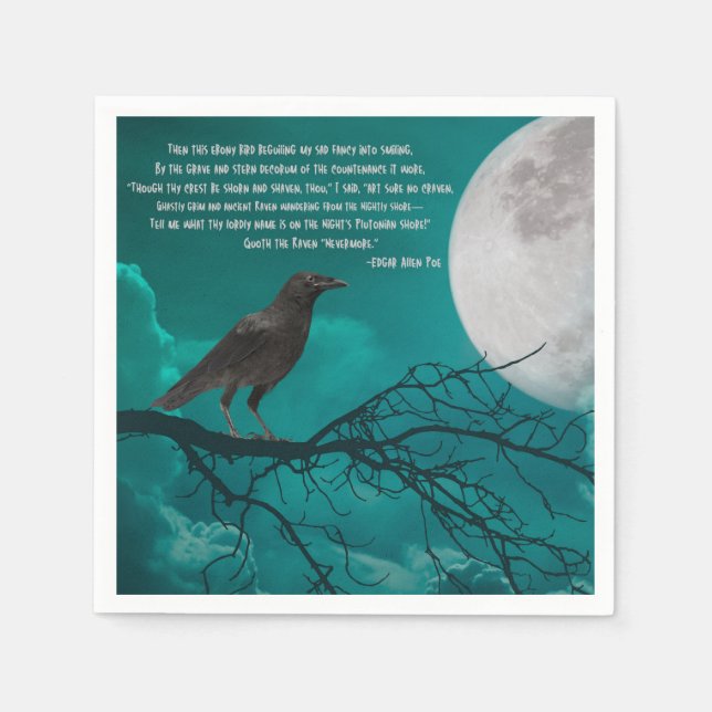 Cocktail Napkins The Raven In Green With Poe Poem (Front)
