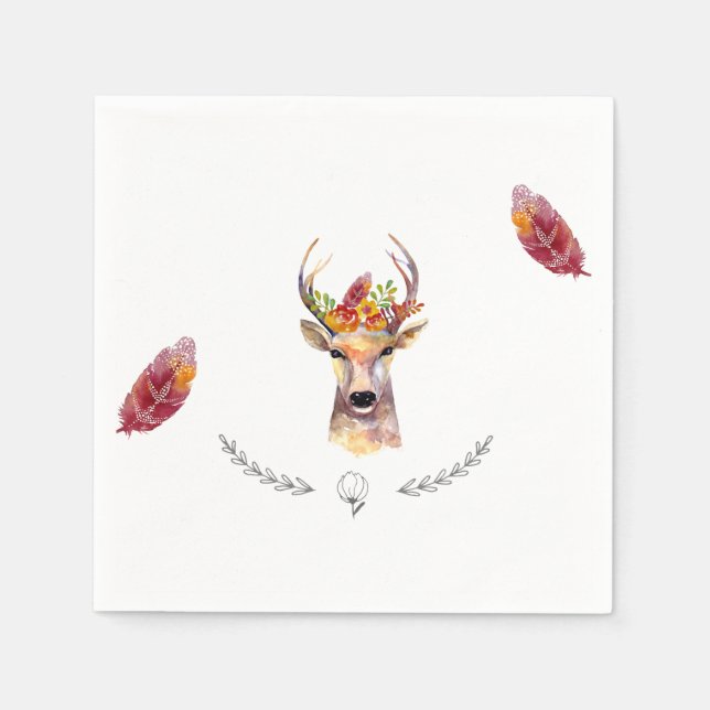 Cocktail Paper Napkin Boho Deer Buck Head Browning (Front)