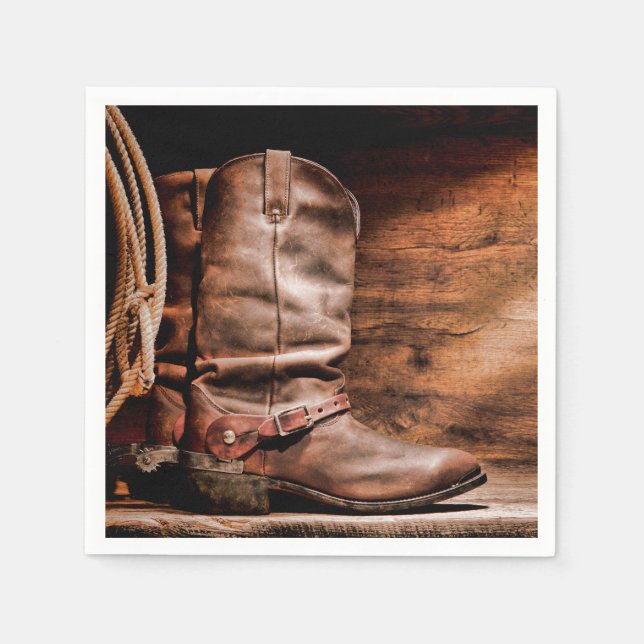 Cocktail Paper Napkin Cowboy Boots Barn Wood Rusti (Front)